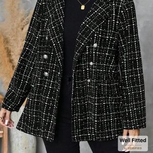 SHEIN Black and White Checkered Blazer